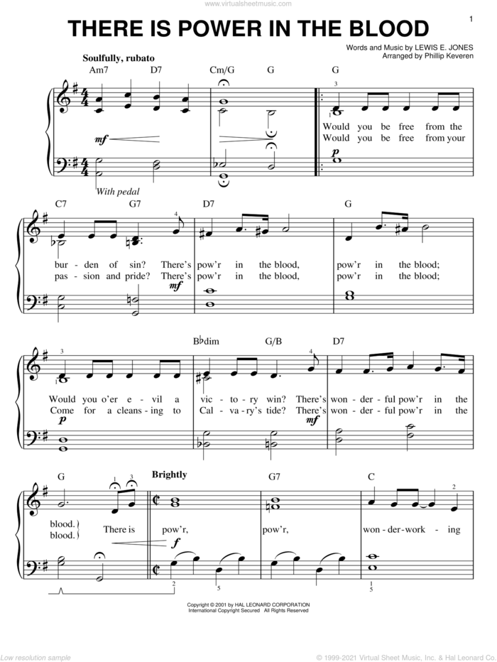 There Is Power In The Blood (arr. Phillip Keveren) sheet music for piano solo by Lewis E. Jones and Phillip Keveren, easy skill level