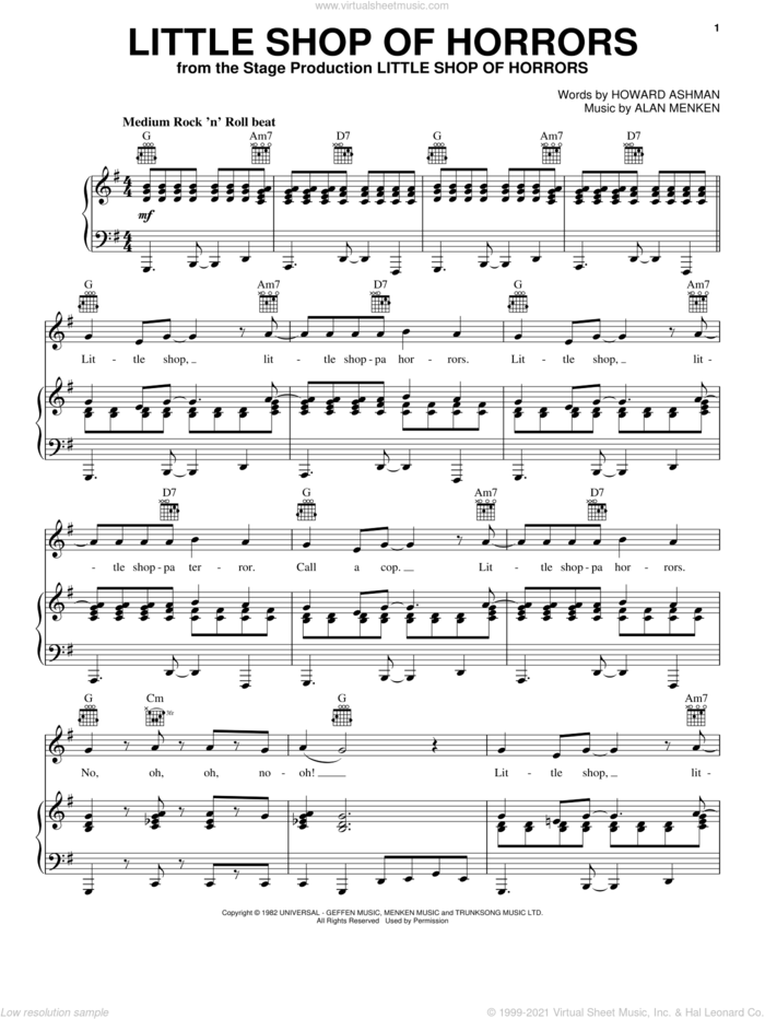 Little Shop Of Horrors (from Little Shop of Horrors) sheet music for voice, piano or guitar by Howard Ashman and Alan Menken, intermediate skill level