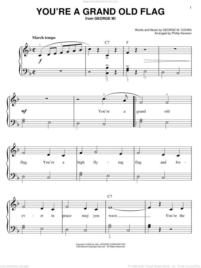 You're A Grand Old Flag (arr. Phillip Keveren) sheet music for piano solo by George Cohan and Phillip Keveren, classical score, easy skill level