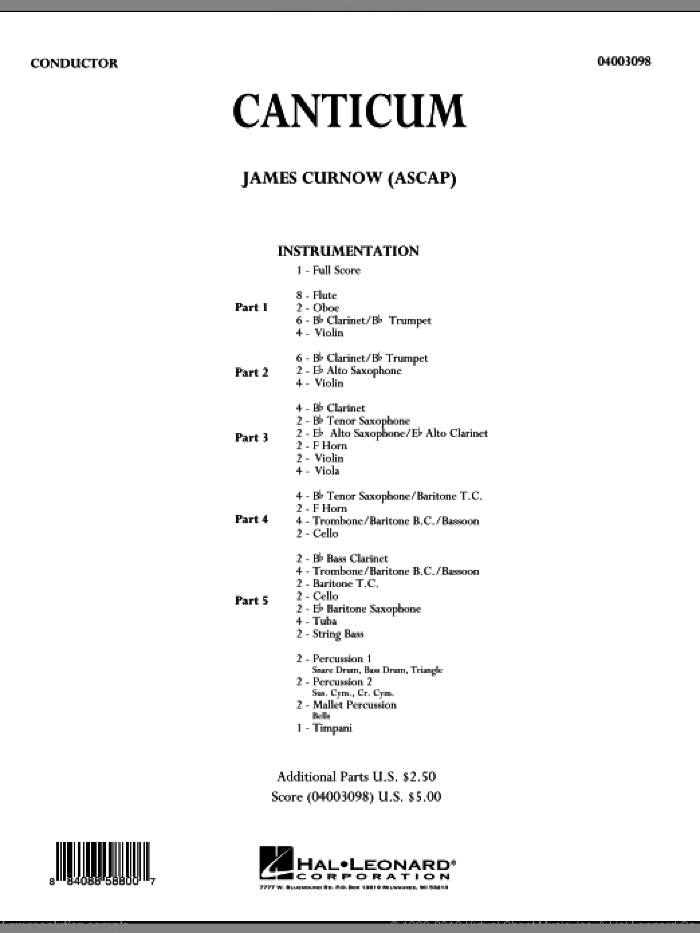 Canticum (COMPLETE) sheet music for concert band by James Curnow, intermediate skill level