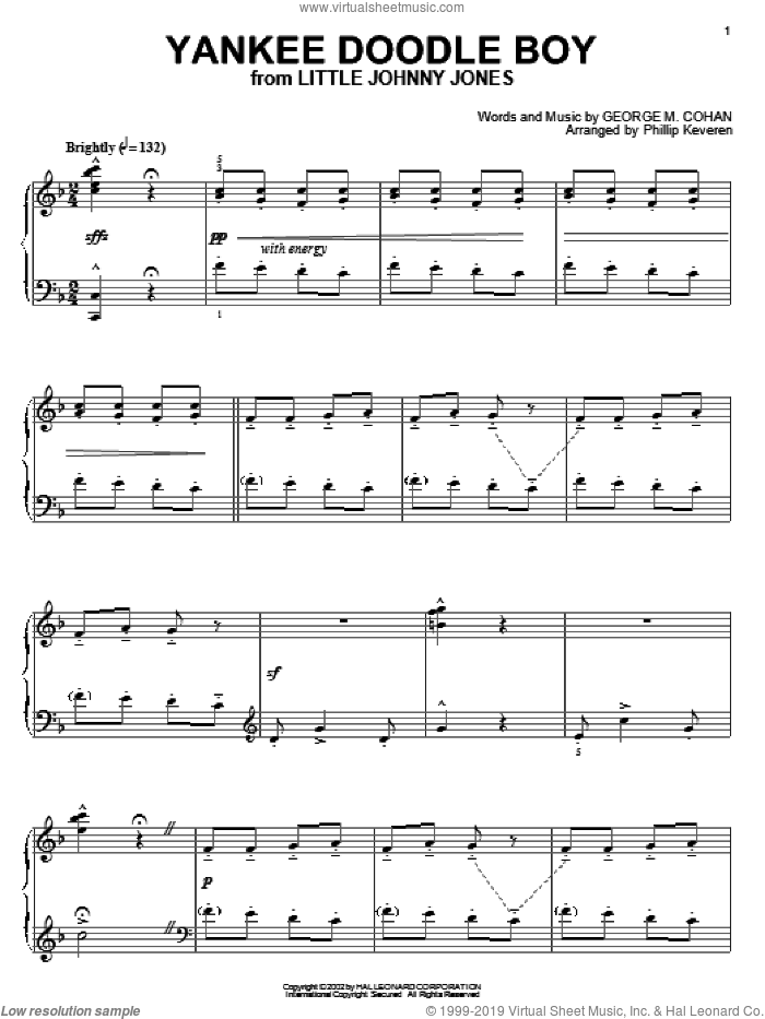 Yankee Doodle Boy (arr. Phillip Keveren), (intermediate) sheet music for piano solo by George M. Cohan, Phillip Keveren and George Cohan, classical score, intermediate skill level