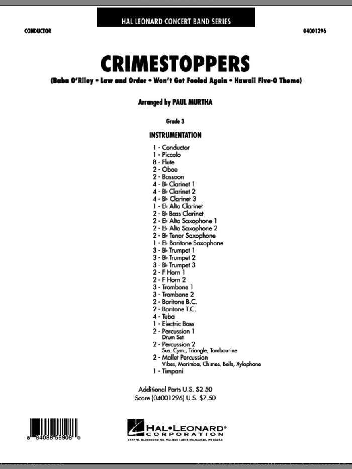 Crimestoppers (COMPLETE) sheet music for concert band by Paul Murtha, intermediate skill level