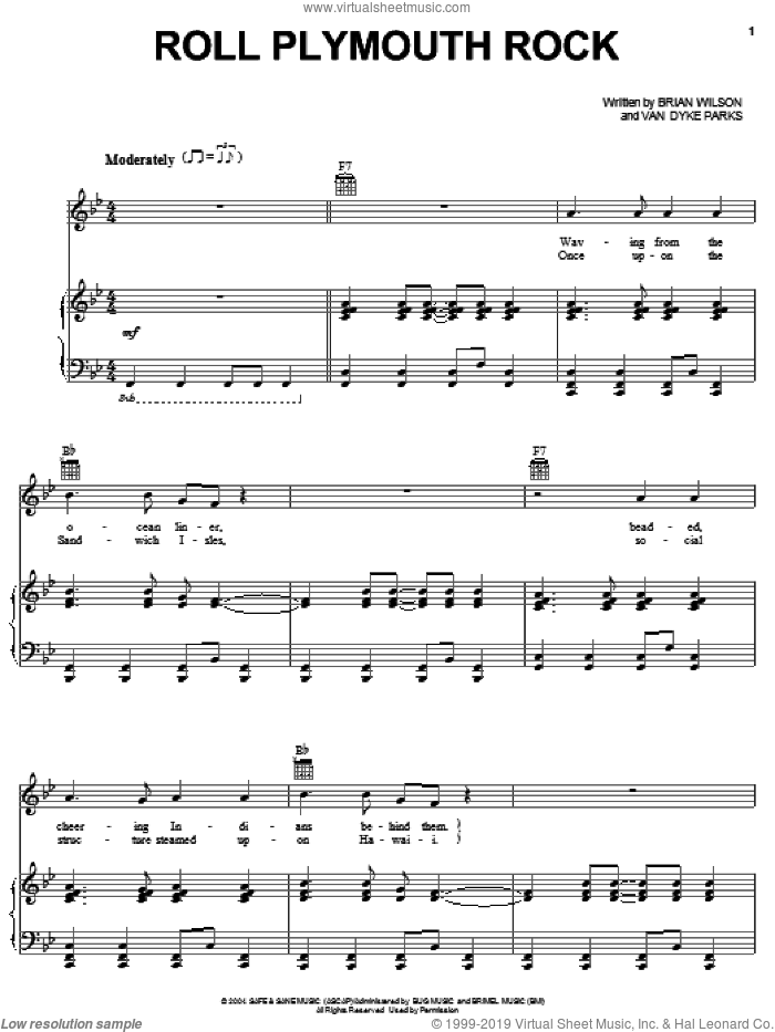 Roll Plymouth Rock sheet music for voice, piano or guitar by Brian Wilson and Van Dyke Parks, intermediate skill level