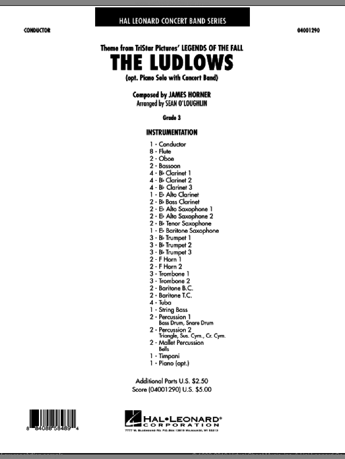 The Ludlows (from 'Legends of the Fall') (COMPLETE) sheet music for concert band by James Horner, intermediate skill level