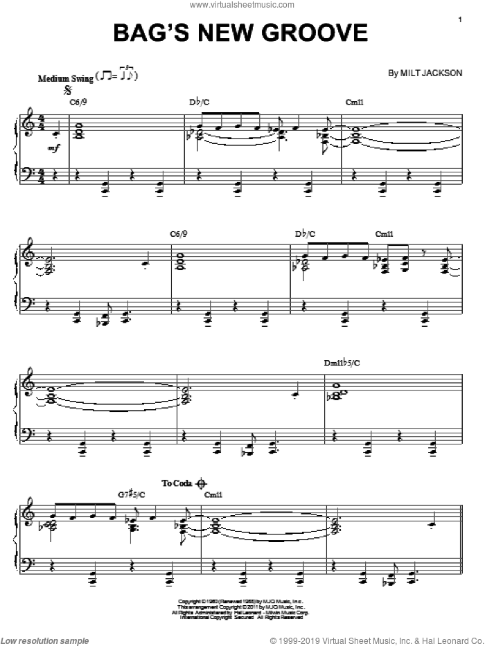 Bag's New Groove (arr. Brent Edstrom) sheet music for piano solo by Milt Jackson, intermediate skill level