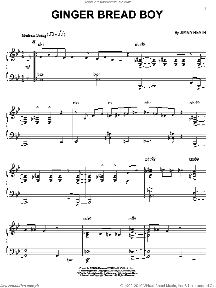 Ginger Bread Boy (arr. Brent Edstrom) sheet music for piano solo by Jimmy Heath, intermediate skill level