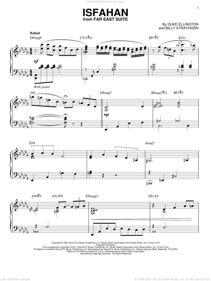 Isfahan (arr. Brent Edstrom) sheet music for piano solo by Duke Ellington and Billy Strayhorn, intermediate skill level