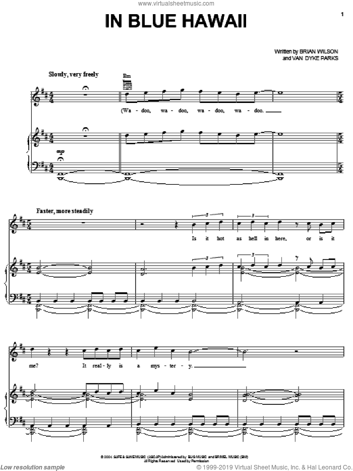 In Blue Hawaii sheet music for voice, piano or guitar by Brian Wilson and Van Dyke Parks, intermediate skill level