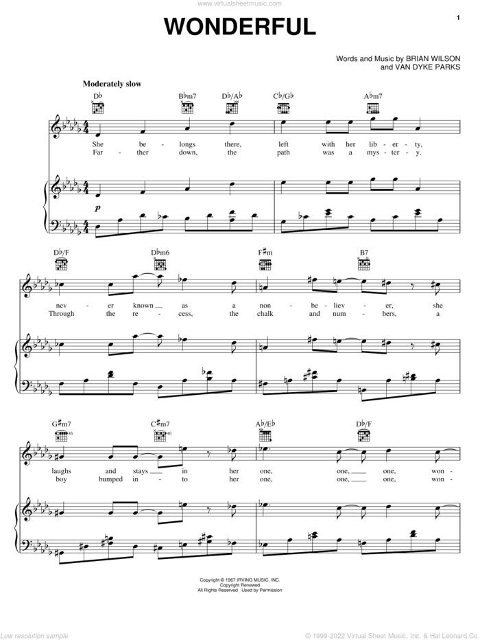 Wonderful sheet music for voice, piano or guitar by Brian Wilson and Van Dyke Parks, intermediate skill level