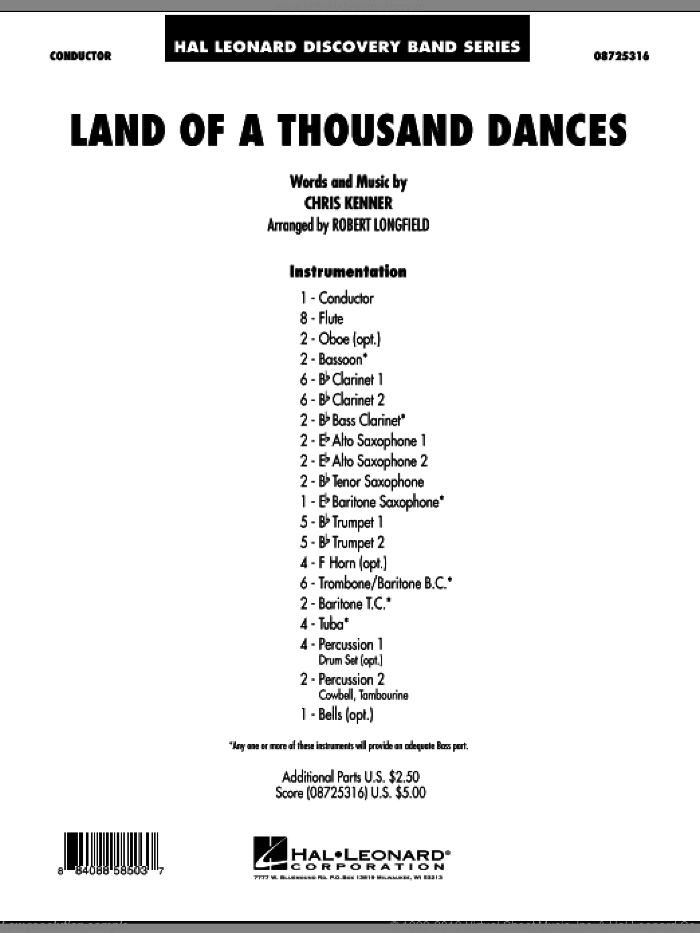 Land Of A Thousand Dances (COMPLETE) sheet music for concert band by Robert Longfield, Chris Kenner and Wilson Picket, intermediate skill level