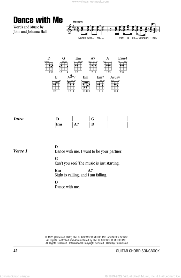 Dance With Me sheet music for guitar (chords) by Orleans, Johanna Hall and John Hall, intermediate skill level