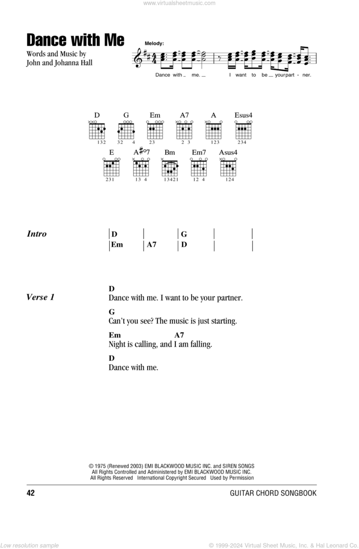 Dance With Me sheet music for guitar (chords) by Orleans, Johanna Hall and John Hall, intermediate skill level