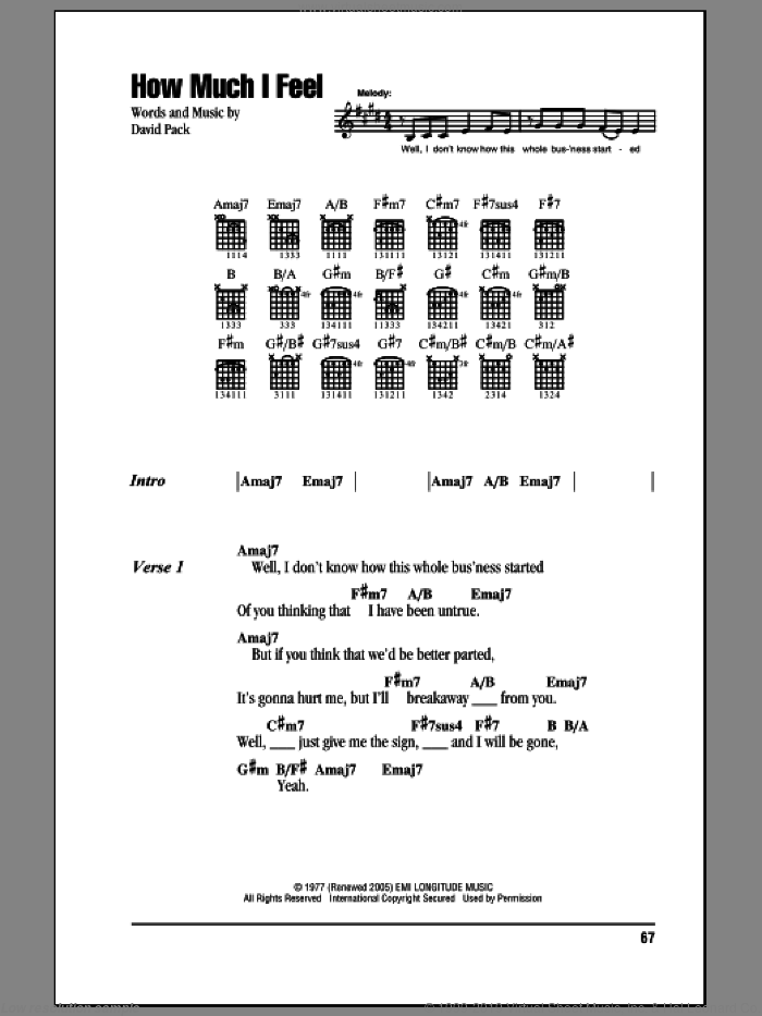How Much I Feel sheet music for guitar (chords) by Ambrosia and David Pack, intermediate skill level