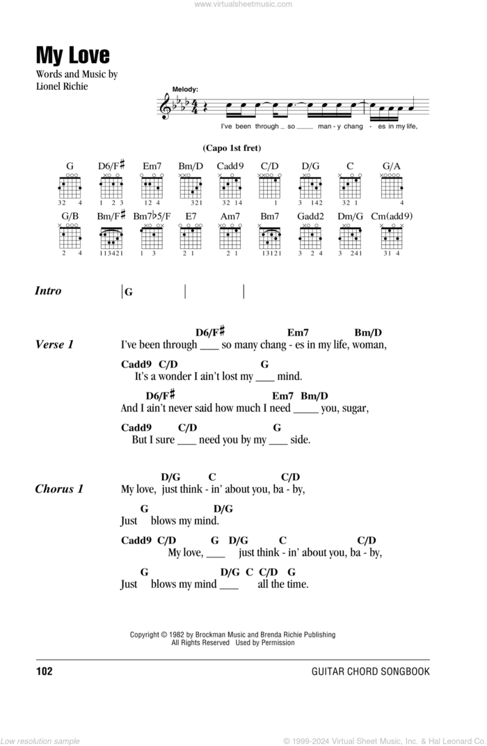 My Love sheet music for guitar (chords) by Lionel Richie, intermediate skill level