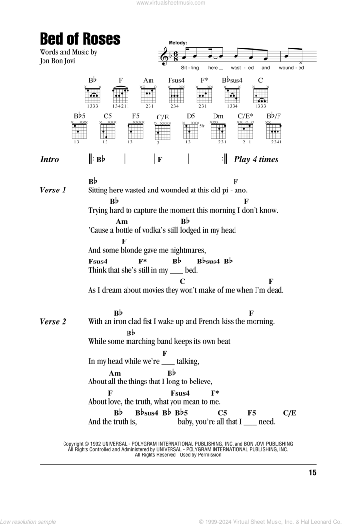 Bed Of Roses sheet music for guitar (chords) by Bon Jovi, intermediate skill level