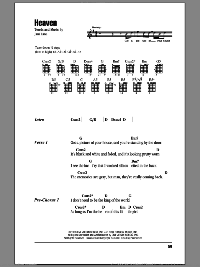 Heaven sheet music for guitar (chords) by Warrant and Jani Lane, intermediate skill level