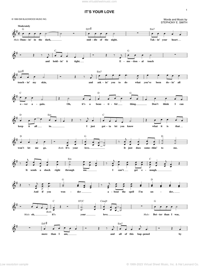 It's Your Love sheet music for voice and other instruments (fake book) by Faith Hill with Tim McGraw and Stephony E. Smith, intermediate skill level