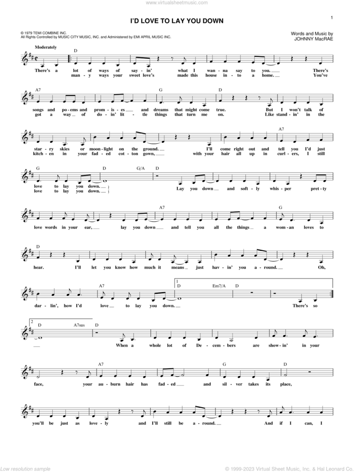 I'd Love To Lay You Down sheet music for voice and other instruments (fake book) by Conway Twitty and Johnny MacRae, intermediate skill level