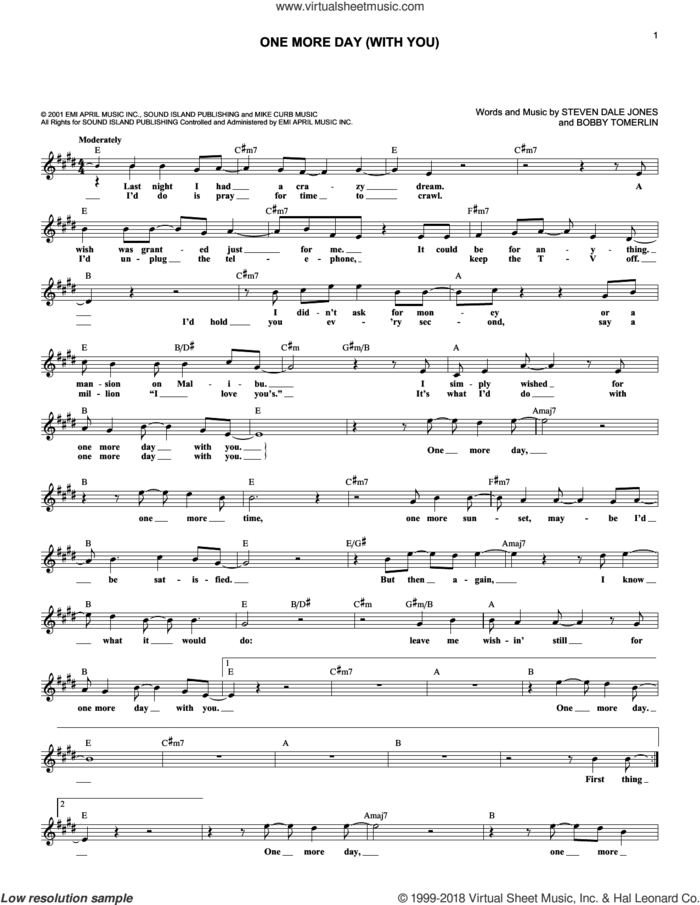 One More Day (With You) sheet music for voice and other instruments (fake book) by Diamond Rio, Bobby Tomerlin and Steven Dale Jones, intermediate skill level