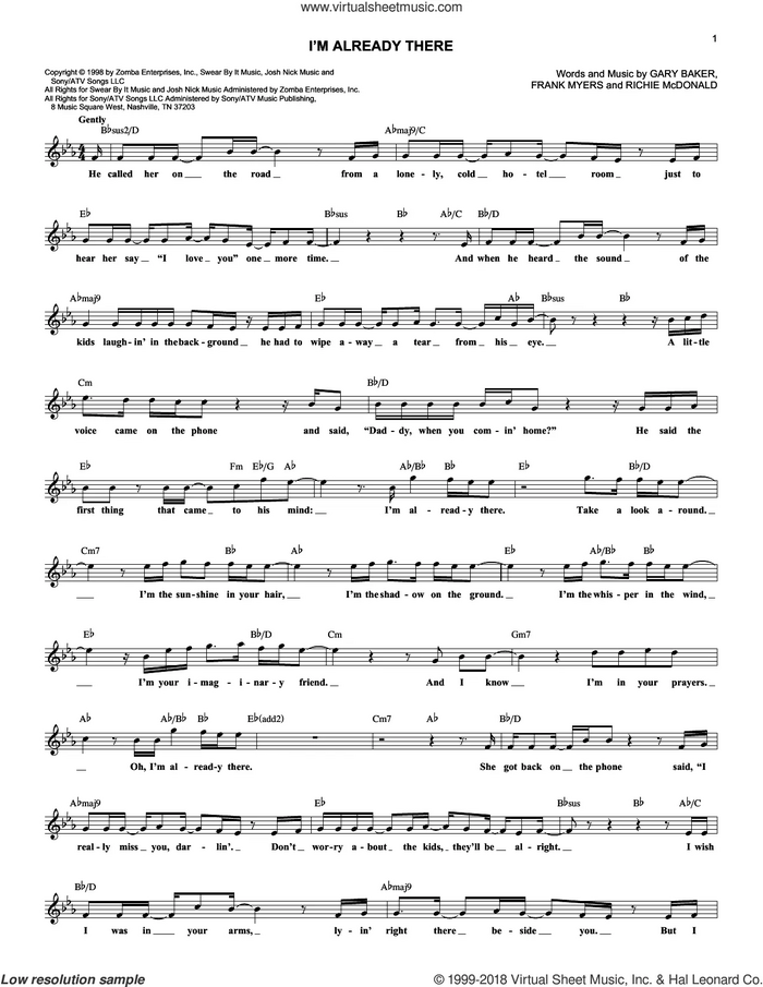 I'm Already There sheet music for voice and other instruments (fake book) by Lonestar, Frank Myers, Gary Baker and Richie McDonald, intermediate skill level