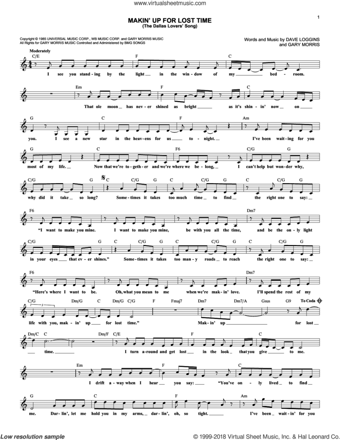 Makin' Up For Lost Time (The Dallas Lovers' Song) sheet music for voice and other instruments (fake book) by Crystal Gayle & Gary Morris, Dave Loggins and Gary Morris, intermediate skill level