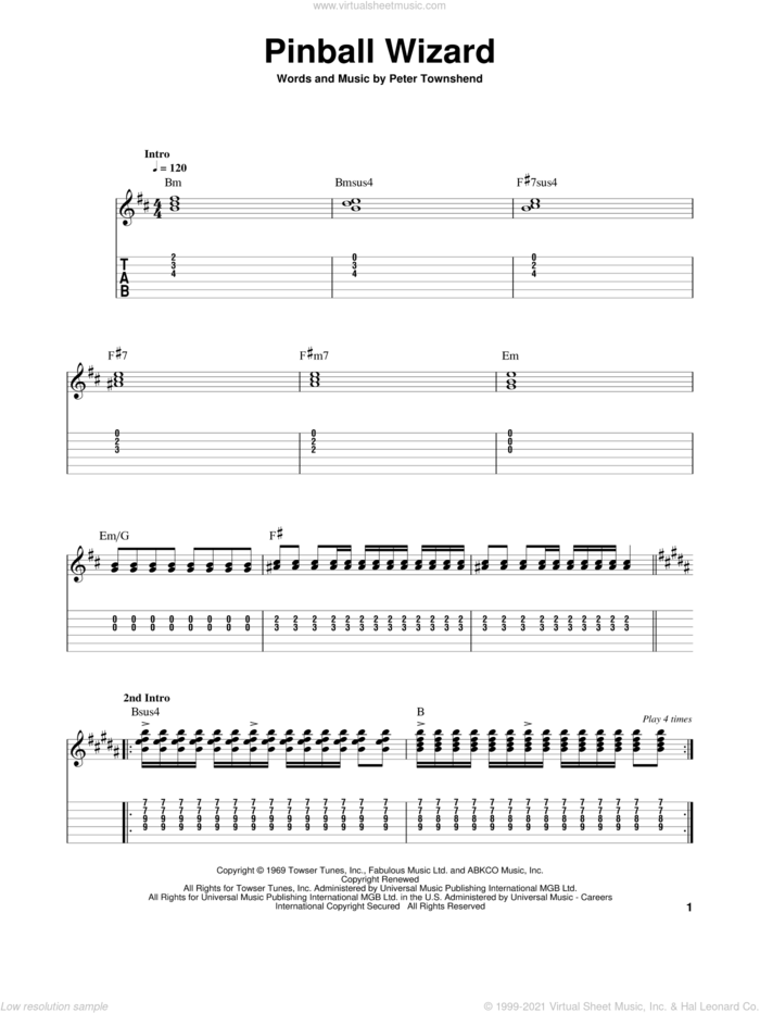 Pinball Wizard sheet music for guitar solo by The Who, Elton John and Pete Townshend, intermediate skill level
