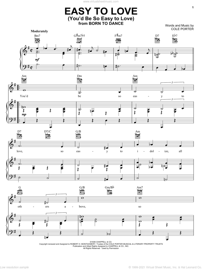 Easy To Love (You'd Be So Easy To Love) sheet music for voice, piano or guitar by Frank Sinatra and Cole Porter, intermediate skill level