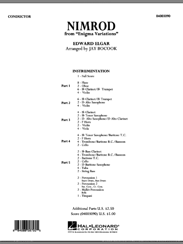 Nimrod (from Enigma Variations) (COMPLETE) sheet music for concert band by Jay Bocook and Edward Elgar, classical score, intermediate skill level