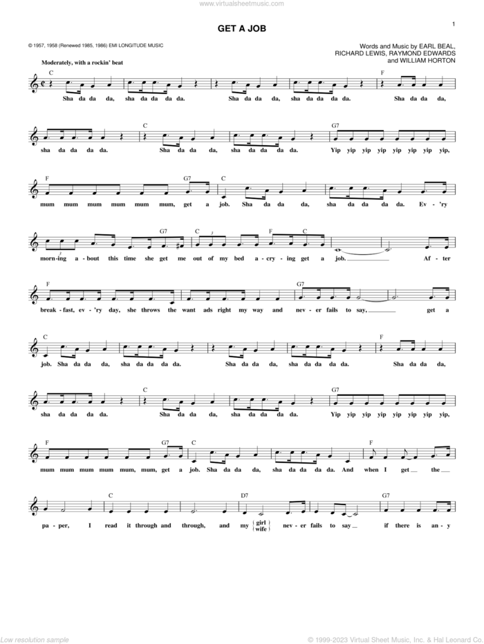 Silhouettes - Get A Job sheet music (fake book) (PDF-interactive)