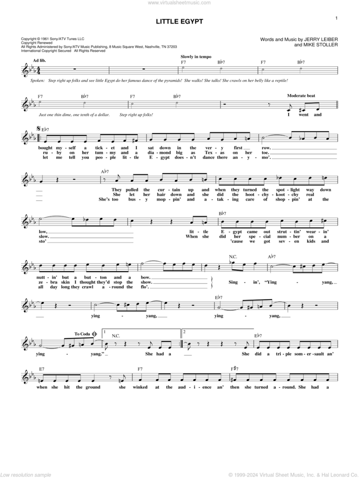 Little Egypt sheet music for voice and other instruments (fake book) by The Coasters, Jerry Leiber and Mike Stoller, intermediate skill level