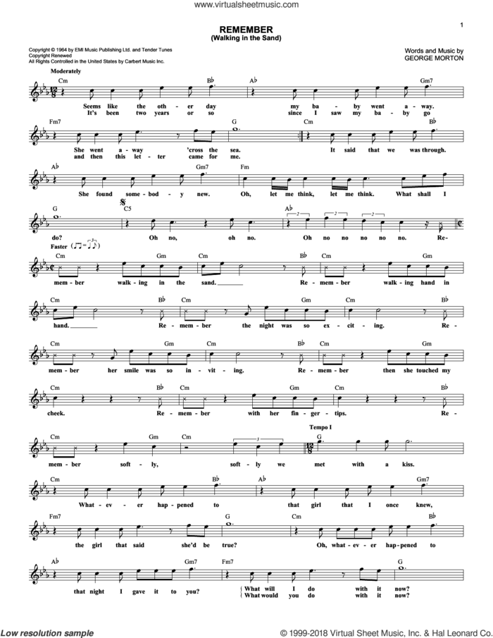 Remember (Walking In The Sand) sheet music for voice and other instruments (fake book) by Aerosmith and George Morton, intermediate skill level