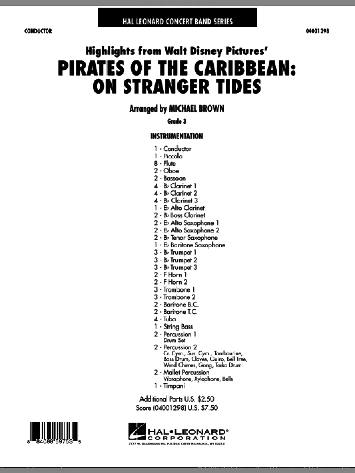 Highlights from Pirates Of The Caribbean: On Stranger Tides (COMPLETE) sheet music for concert band by Hans Zimmer and Michael Brown, intermediate skill level