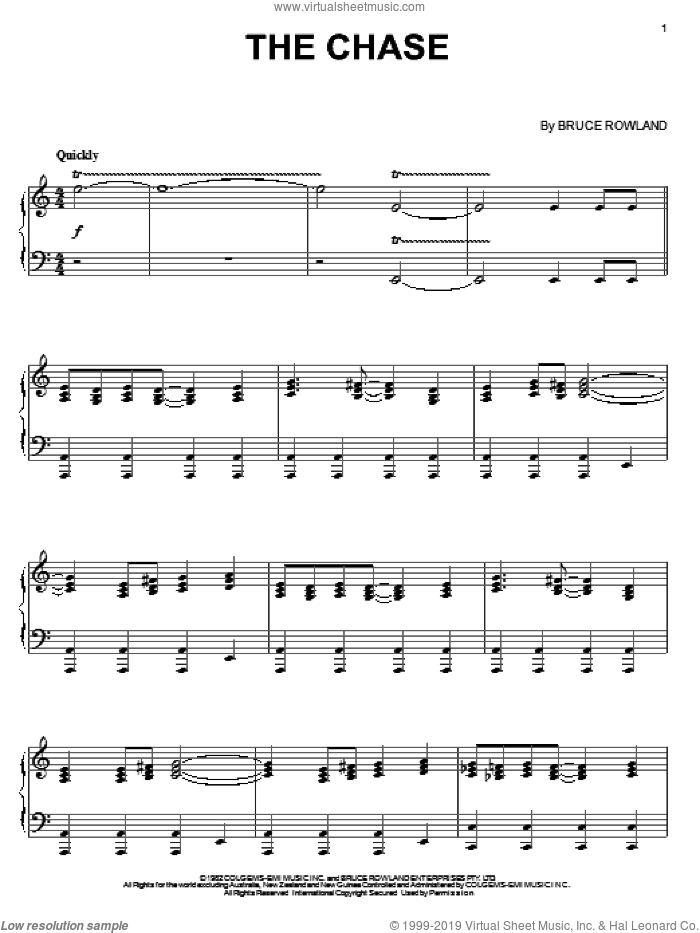 The Chase sheet music for piano solo by Bruce Rowland and The Man From Snowy River (Movie), intermediate skill level