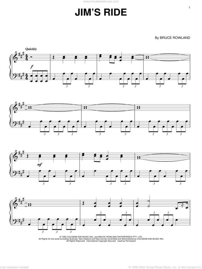 Jim's Ride sheet music for piano solo by Bruce Rowland and The Man From Snowy River (Movie), intermediate skill level