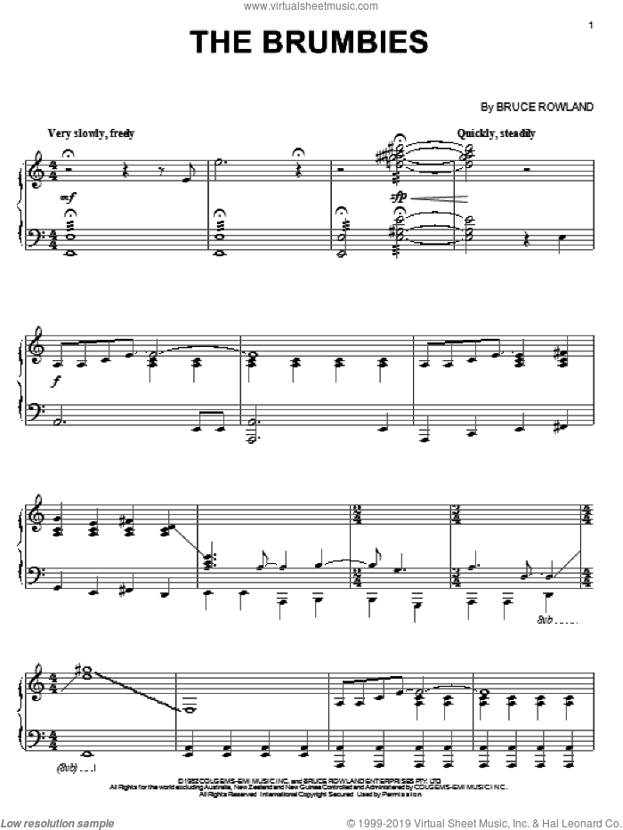 The Brumbies sheet music for piano solo by Bruce Rowland and The Man From Snowy River (Movie), intermediate skill level