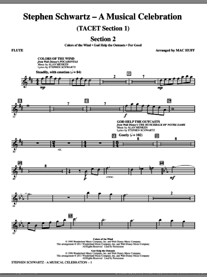 Stephen Schwartz: A Musical Celebration (Medley) (complete set of parts) sheet music for orchestra/band by Mac Huff, Jane M. Campbell, Matthias Claudius and Stephen Schwartz, intermediate skill level