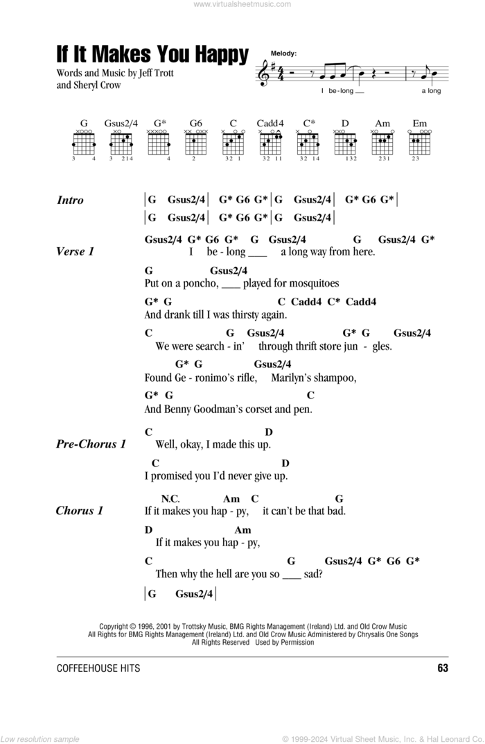 If It Makes You Happy sheet music for guitar (chords) by Sheryl Crow and Jeff Trott, intermediate skill level