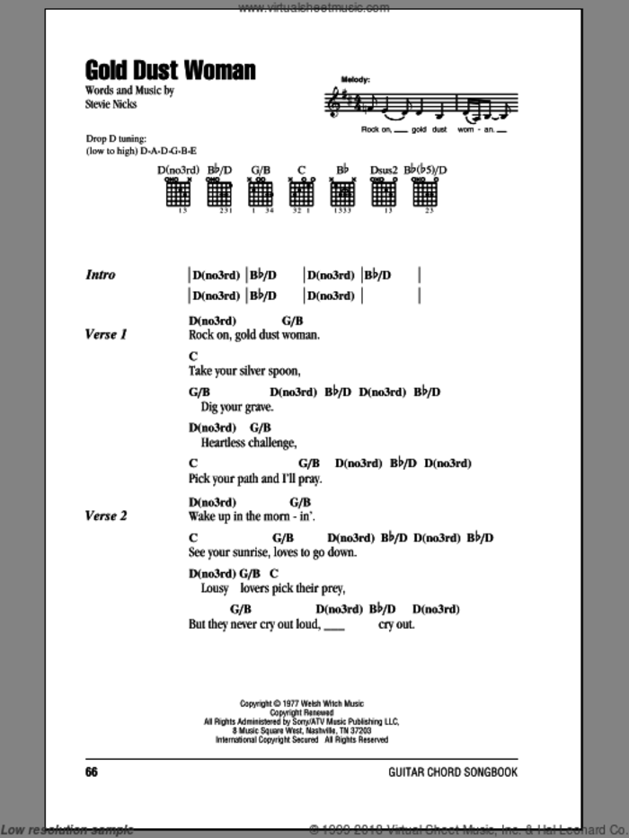 Gold Dust Woman sheet music for guitar (chords) by Fleetwood Mac and Stevie Nicks, intermediate skill level