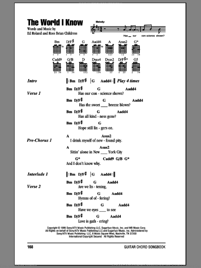 The World I Know sheet music for guitar (chords) by Collective Soul, Ed Roland and Ross Childress, intermediate skill level