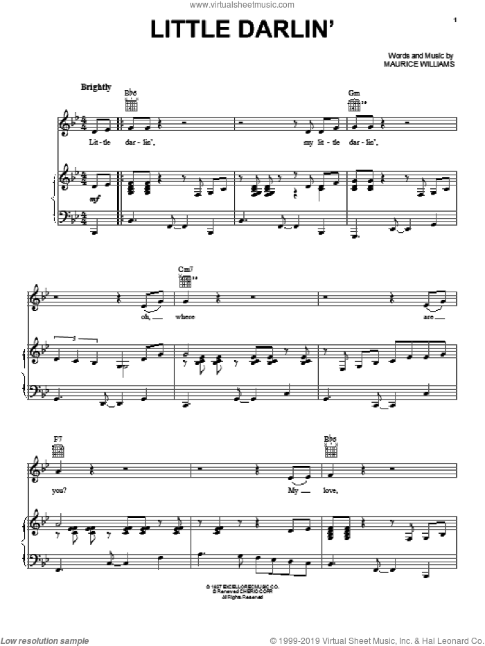 Little Darlin' sheet music for voice, piano or guitar by The Diamonds and Maurice Williams, intermediate skill level