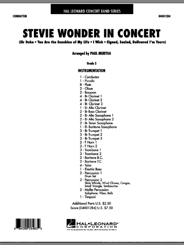 Stevie Wonder In Concert (COMPLETE) sheet music for concert band by Paul Murtha, intermediate skill level