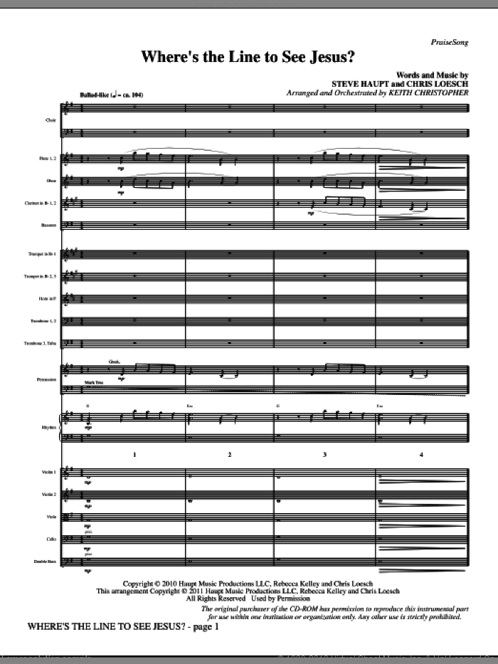 Where's The Line To See Jesus? (complete set of parts) sheet music for orchestra/band (Orchestra) by Keith Christopher, Chris Loesch and Steve Haupt, intermediate skill level