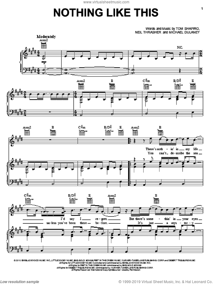 Nothing Like This sheet music for voice, piano or guitar by Rascal Flatts, Michael Dulaney, Neil Thrasher and Tom Shapiro, intermediate skill level