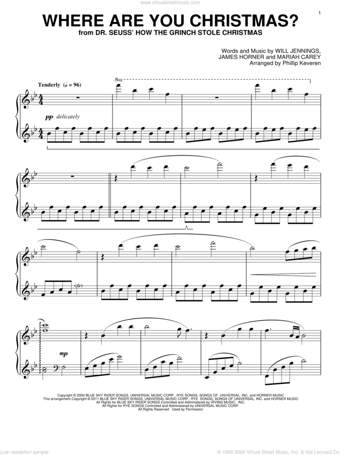 Where Are You Christmas? (arr. Phillip Keveren) (from How The Grinch Stole Christmas) sheet music for piano solo by Faith Hill, Phillip Keveren, James Horner and Will Jennings, intermediate skill level