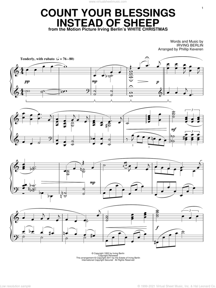 Count Your Blessings Instead Of Sheep (arr. Phillip Keveren), (intermediate) sheet music for piano solo by Irving Berlin and Phillip Keveren, intermediate skill level
