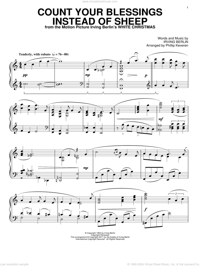 Count Your Blessings Instead Of Sheep (arr. Phillip Keveren), (intermediate) sheet music for piano solo by Irving Berlin and Phillip Keveren, intermediate skill level