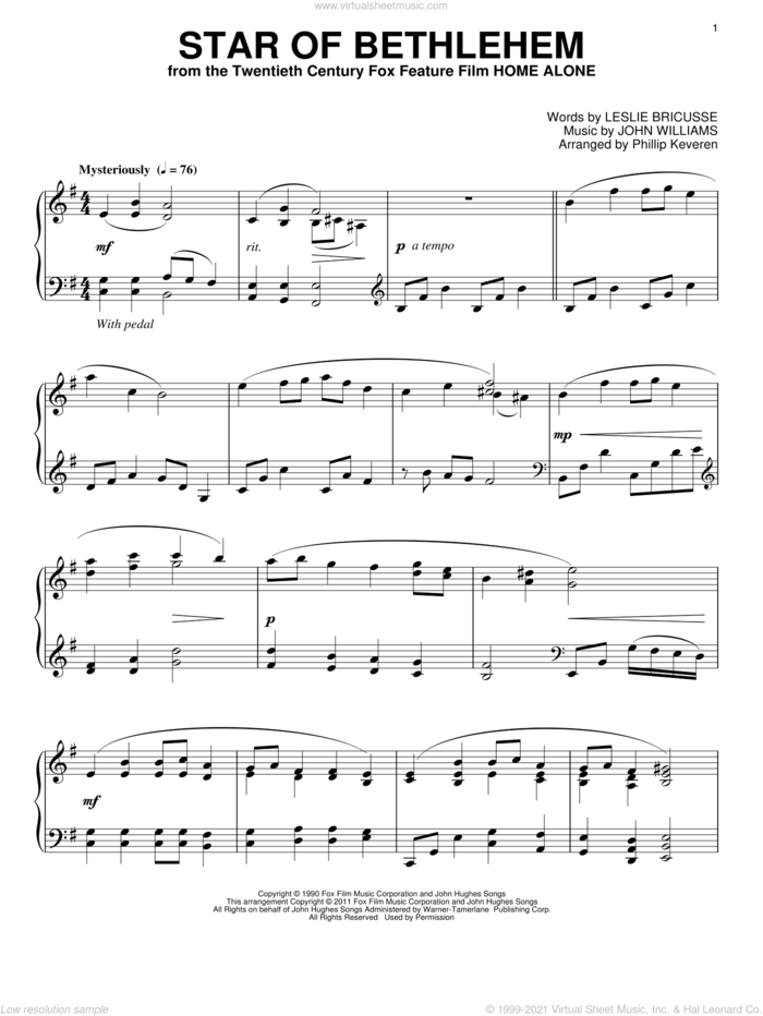 Star Of Bethlehem (arr. Phillip Keveren) sheet music for piano solo by Leslie Bricusse, Phillip Keveren and John Williams, intermediate skill level