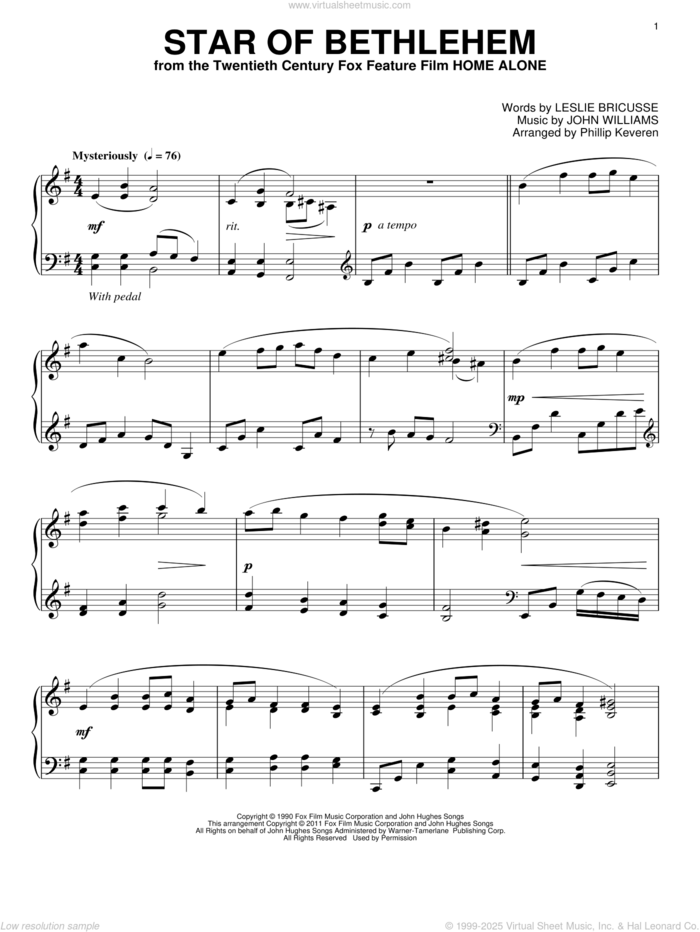 Star Of Bethlehem (from Home Alone) (arr. Phillip Keveren) sheet music for piano solo by Leslie Bricusse, Phillip Keveren and John Williams, intermediate skill level