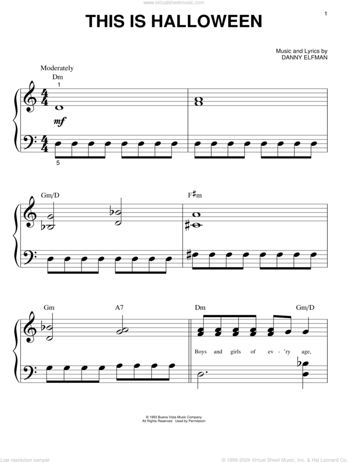 This Is Halloween (from The Nightmare Before Christmas) sheet music for piano solo (big note book) by Danny Elfman, easy piano (big note book)