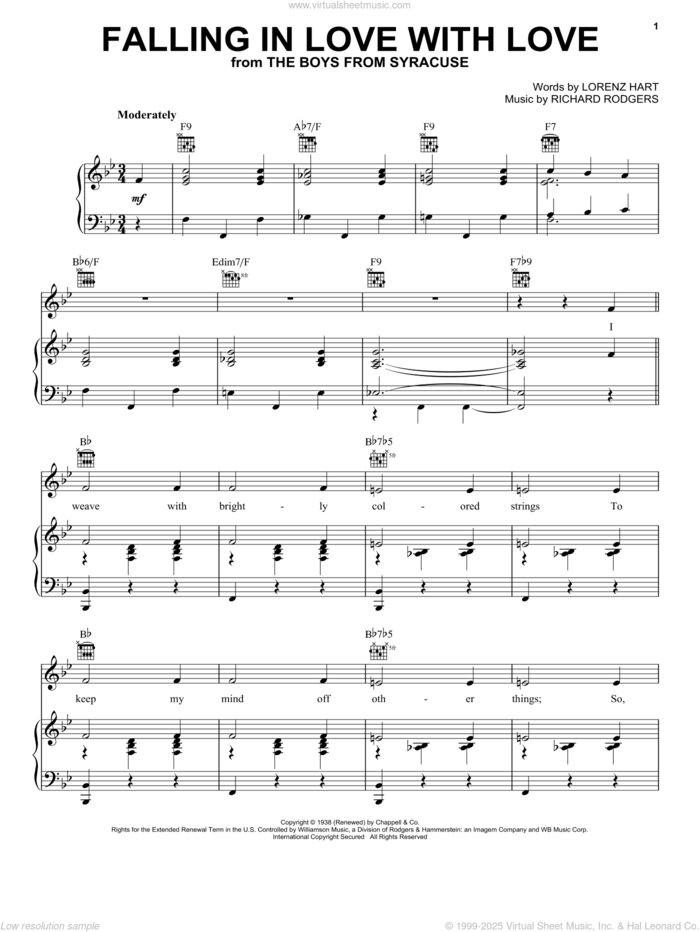 Falling In Love With Love (from Cinderella) sheet music for voice, piano or guitar by Rodgers & Hart, Lorenz Hart and Richard Rodgers, intermediate skill level